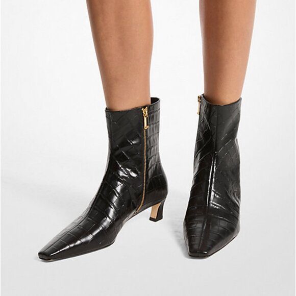 NWOB Michael Kors Cosmo Crocodile Embossed Leather Kitten Heel Dress Bootie - Picture 14 of 14